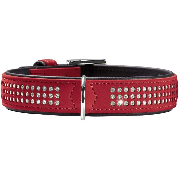 Нашийник для собак HUNTER SOFTIE TRILUXE, штучна шкіра, стрази, червоний/чорний, розмір S-M