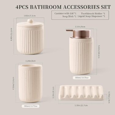 Набір для ванної кімнати з кераміки, 4 шт. (органайзер, дозатор мила, мильниця, стакан для зубної пасти, контейнер для ватних паличок), преміум якість, кольоровий