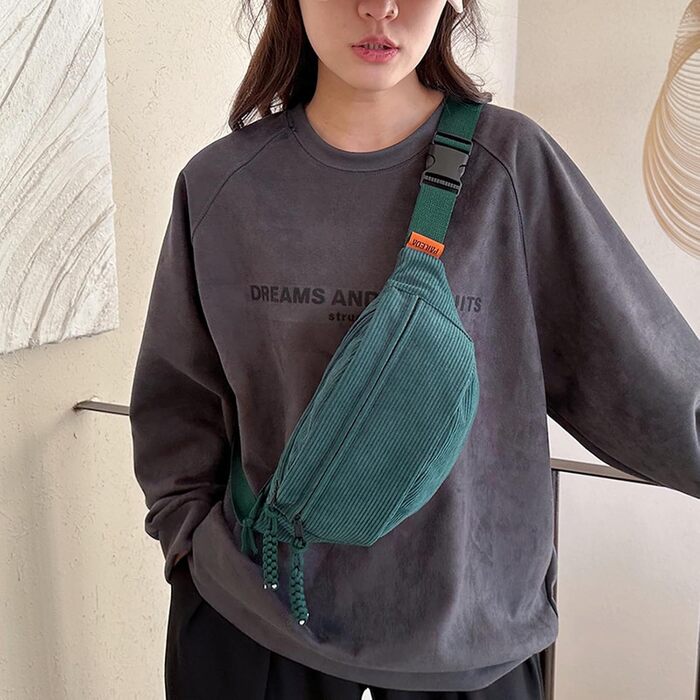 Жіноча поясна сумка Cord з регульованим ремінцем. Модна сумка через плече, поясна сумка, спортивна сумка. Колір: Тінта-зелений. Для жінок та чоловіків.