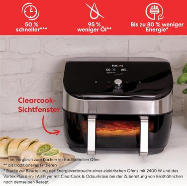 Аерофритюрниця Instant VersaZone XXL 8.5л з двома камерами - Цифрова, нержавіюча сталь, 8 програм: смаження, випікання, гриль, сушка, підігрів