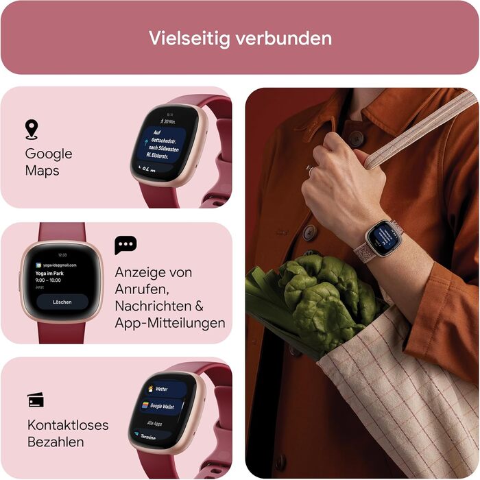 Смарт-годинник Fitbit Versa 4 – фітнес-трекер з GPS, телефоном, 6 днів роботи від акумулятора, 40+ режимів тренувань, сумісний з Android/iOS, рожевий пісок / алюміній, колір мідно-рожевий