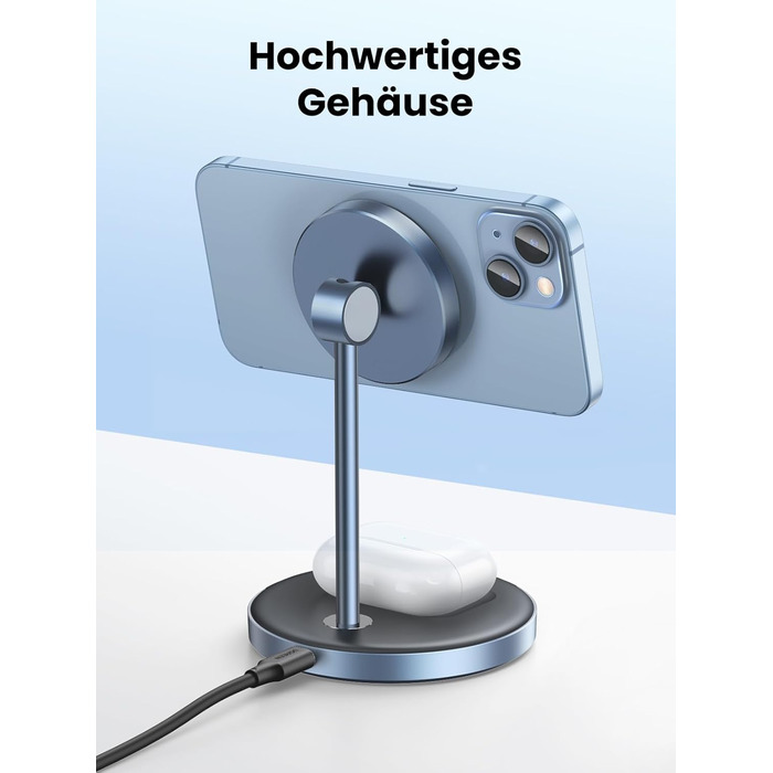 UGREEN MagFlow 2-в-1 Бездротова зарядка для iPhone з MagSafe, 90° регульована, кабель USB-C 1м