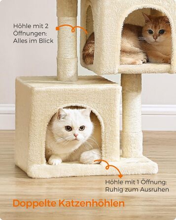 Feandrea Cat Tree Small, 67 cm Cat Tree, Kitten House for Kittens up to 3 kg, Large Platform, Sisal Posts, PCT611W01 (Beige)