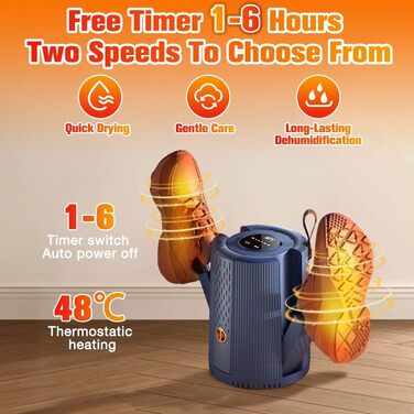 Електричний сушильник для взуття та рукавичок, телескопічний, з таймером, блакитний