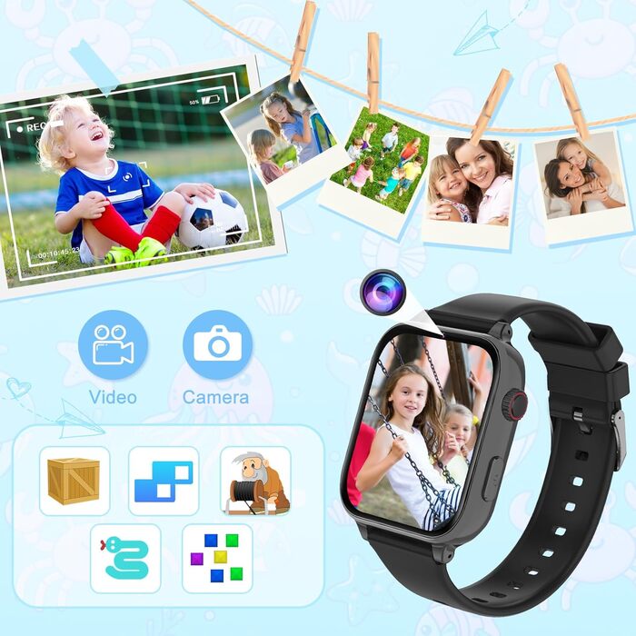 Дитячий розумний годинник GPS з телефоном та 4G, чорний: відеодзвінки, чат, шкільний режим, ігри, калькулятор, крокомір