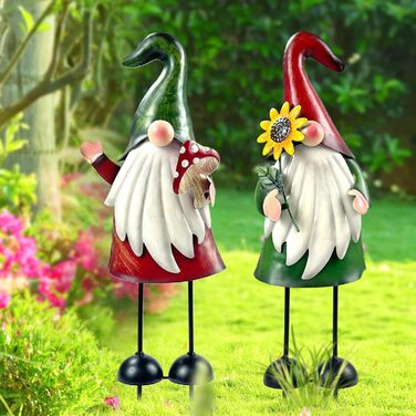 HONGLAND Garden Gnome Statue for Outdoor Use, Metal, 18 inches, Gnome Figure, Decorative Props for Vacation, Christmas, Lawn, Patio, Yard, Garden Decoration, 2 Pack