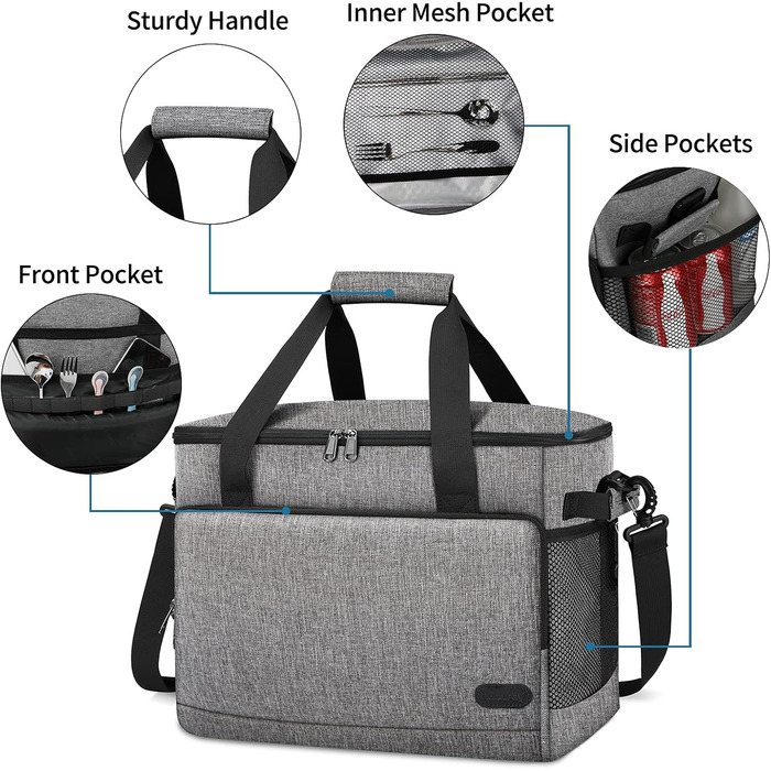 Термосумка-холодильник Lubardy 30L сірого кольору: велика, складана, водонепроникна, для пікніка та обіду