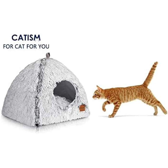 Cat Bed Washable Cat Sleeping Place for Cats Cat Cave Plush Pet Cat Head Pillow Cat House Cat Cushion Fluffy Kitten Puppy Snuggle Bed Pet Bed White (Gray, medium)