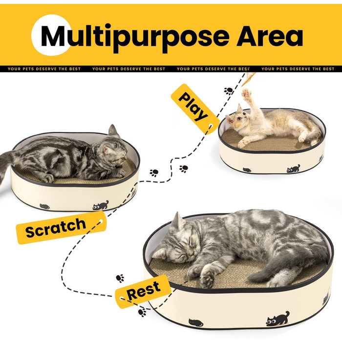 Котячий когтетоп з коробкою та 4 змінними когтеточками - великий комплекс з міцного гофрокартону, двосторонні когтеточки з наклейками DIY - лежанка для котів у квартирі, захист меблів. Великий котячий бокс + 4 когтедрови + наклейки