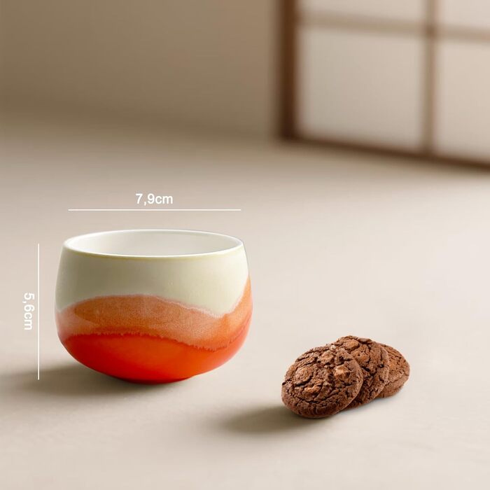 Набір кавових чашок для капучино 4x210мл, бежеві, порцеляна, ручної роботи, без ручки, для лате макіато, сумісність з посудомийною машиною