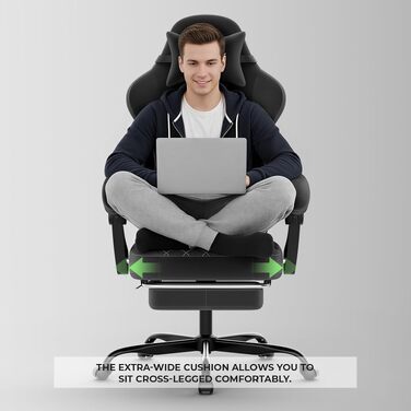 Ігрове крісло Ergonomic Gaming — ергономічний комп'ютерний стілець з регулюванням висоти та нахилу спинки для дітей, підлітків та дорослих, чорний