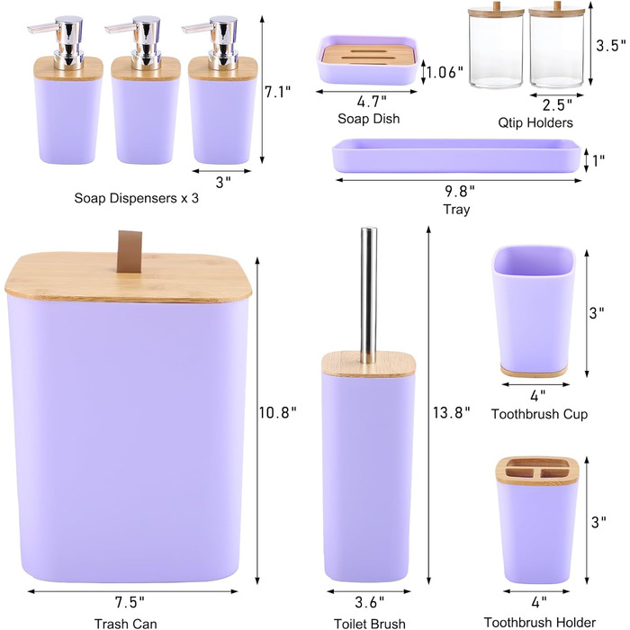 Набір для ванної кімнати XLHOMO: душовий завіс, килимки та аксесуари (27 предметів). Ліловий комплект для ванної з відром, нековзні килимки, суперпоглинаючі. Бамбуковий набір для ванної.