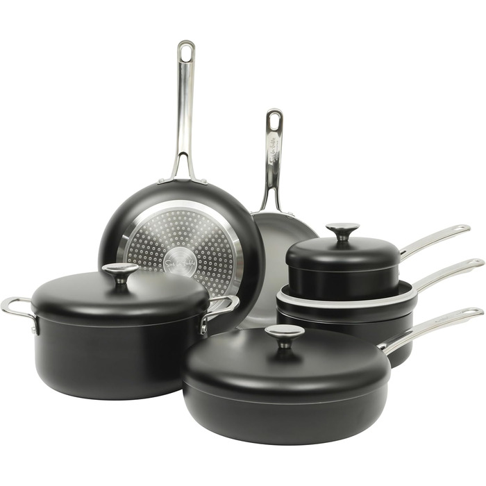 Набір кухонного посуду Sur La Table Kitchen Essentials 13-Piece, преміум-кераміка, антипригарне покриття, для індукційних плит, знімний ручка, смарагдово-зелений