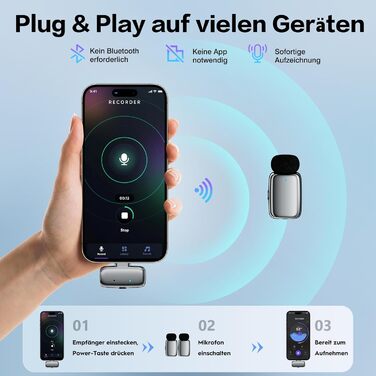 Мікрофон ZealSound Mini Wireless з USB-C/Lightning, для Android/iPhone, з шумозаглушенням, 33h акумулятор, 100м, для Vlogging, TikTok, Podcast, YouTube (M6 Чорний/Срібний)