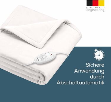 Електрична ковдра Beurer HD 75 з 6 рівнями нагріву, системою безпеки та автовимкненням, 180 x 130 см, біла