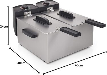 Princess 183123 Stainless Steel Double Deep Fryer - 2 x 3 Liters (2 x 1800 Watts) with Cold Zone Function, 6 L