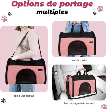 Транспортна сумка для котів та собак Zavothy, дихаюча та легка, з регульованим плечовим ременем, знімний м'який матрац (Рожевий, S)
