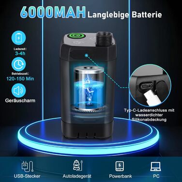 Портативна кемпінгова душ Spopal з акумулятором 6000mAh, 20л, з набором: душ, шланг 2м, для кемпінгу, відпочинку, автомийки, тварин