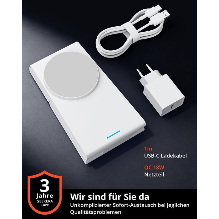 Зарядна станція 3-в-1 GEEKERA MagSafe для Apple Watch та iPhone (12-17, Air), індуктивне зарядне пристрої, біло-сірий