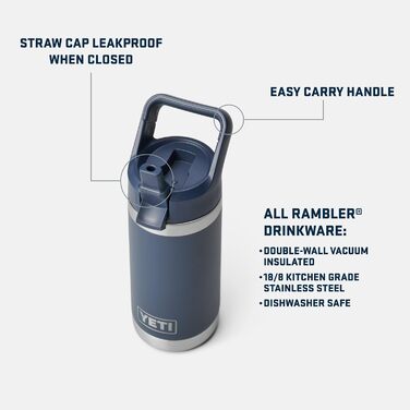 YETI Rambler Jr. Kids Bottle, with Straw Lid, 340 ml, Navy Blue
