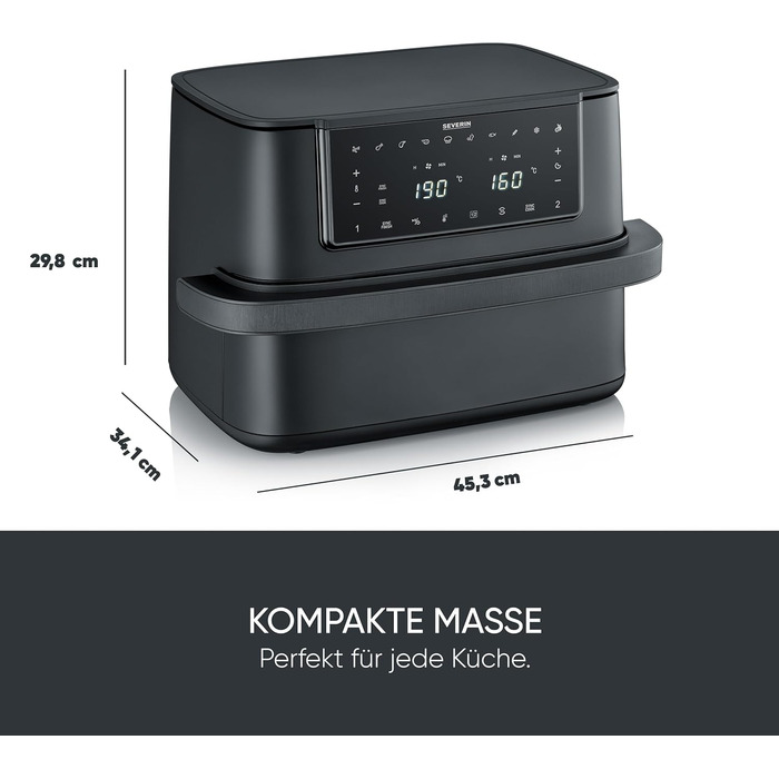 Фритюрниця Severin Max Zone Flex 9L з двома зонами приготування, чорна, з функцією сушки, 2600W