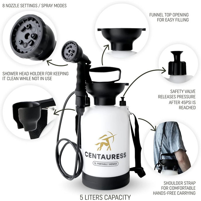 Portable Camping Shower Pump with Safety Valve (45 PSI), Portable Shower for Camping, Surf Rinse Set, Beach Shower Pump, Camping Showers, Camping Shower Set, Portable Outdoor Shower