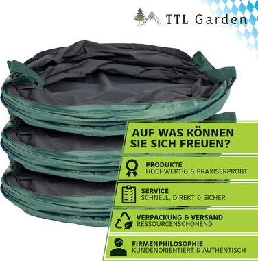 TTL Garden Набір з 3 садових мішків для сміття 160 л, преміум, саморозкладні, посилений 600D Oxford, 220 г/м², для листя, гілок, садового сміття
