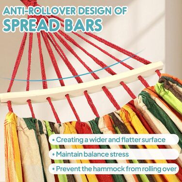 Гамак садовий ANYOO посилений з дерев'яним розпірником, помаранчевий - для дому, тераси, саду, пляжу