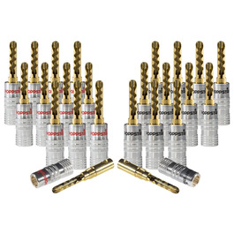 Набір поглибних бананових роз'ємів POPPSTAR (24 шт), 24K золоте напилення, для кабелів до 6мм², червоні та чорні (12+12)