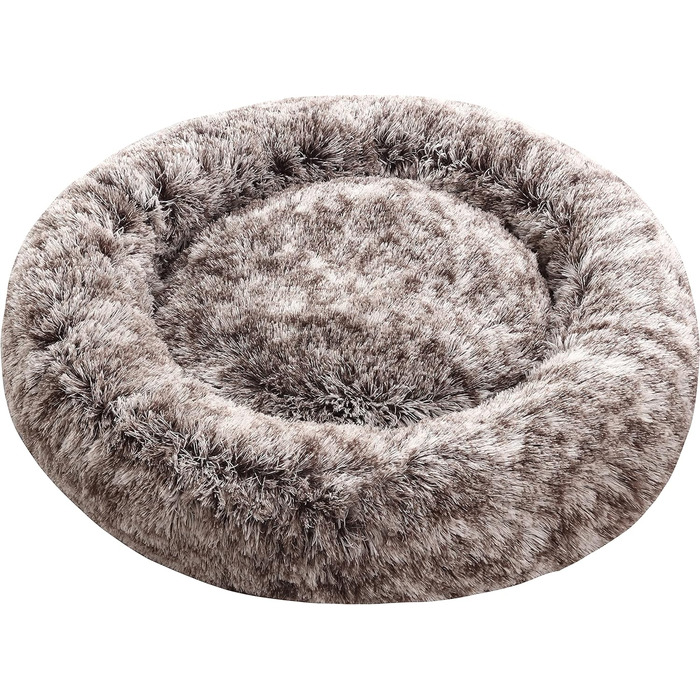 Крісло-гніздо для собак XXXL, кругле, знімний, пральний чохол, анти-тривожне, штучне хутро, м'яке, зручне, пухнасте ліжко для домашніх тварин (115 см, коричневе)