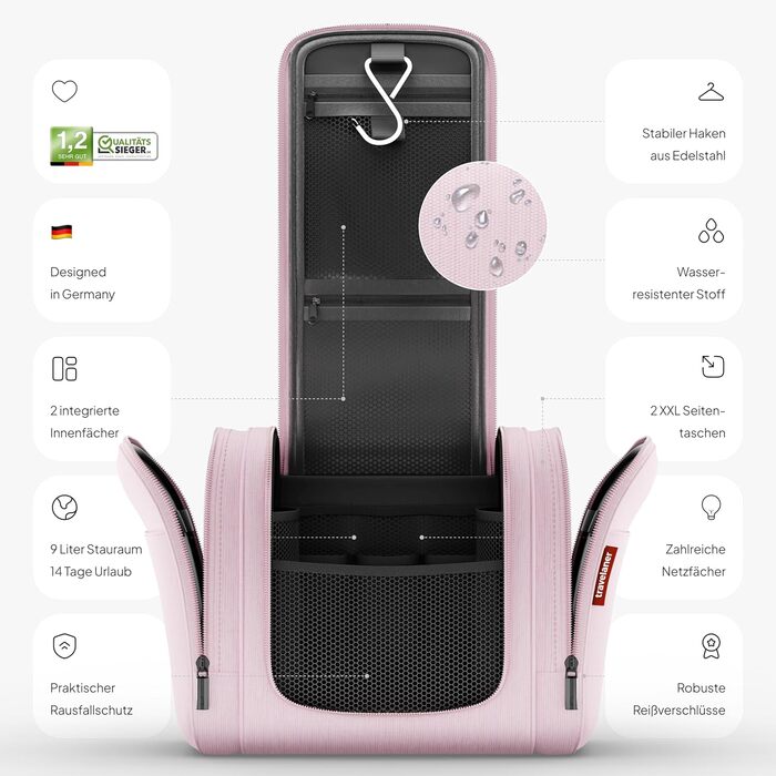 Чохол-органайзер для подорожей Traveaner, 7 відділень, 3-в-1, водонепроникний, рожевий, XXL