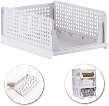 Ygapuzi 2 Pack Stackable Clothes Storage Basket Organizer Drawer Cabinet Shelf Divider Separator Desktop Container for Closet Wardrobe Kitchen Bathroom Office (White - 2Pack)