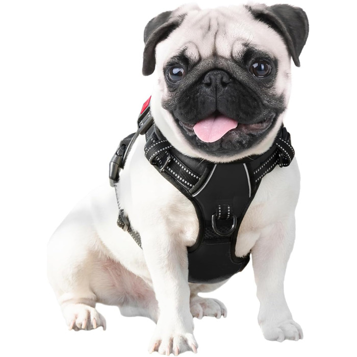 Шлейка для собак PHOEPET без натягу для маленьких собак, світловідбиваюча, регульована, з переднім кріпленням, з ручкою, 2 металеві кільця, 3 пряжки (легко одягати та знімати), чорна, розмір L