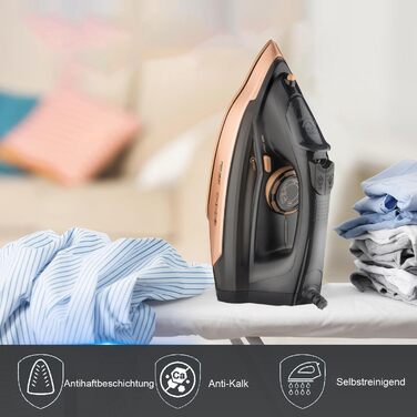 Iron, 2600 W Steam Iron, Ceramic Soleplate, Self-Cleaning & Spray Water Function, Anti-Calc, Drip Stop, Vertical Steam, Steam Iron (Black)