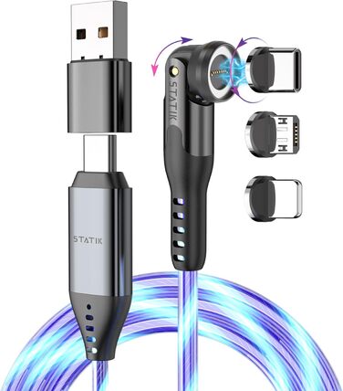 LED кабель Statik GloBright 360 Pro 2. Gen з підсвічуванням, USB-C, кут повороту 90°, 180°, 360°, 1 м, iProdukt