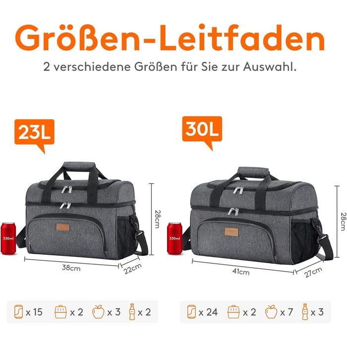 Термосумка LifeWit 23L для пікніка, пляжу, роботи та подорожей (темно-сірий)