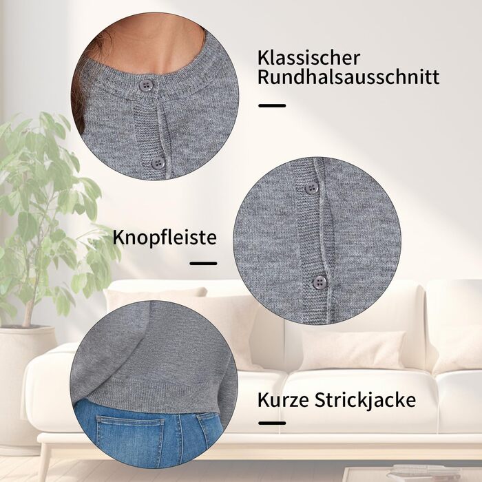 Кардиган жіночий KESSER Daen, сірий, розмір L, класичний, з ґудзиками, в'язаний, для осені/зими