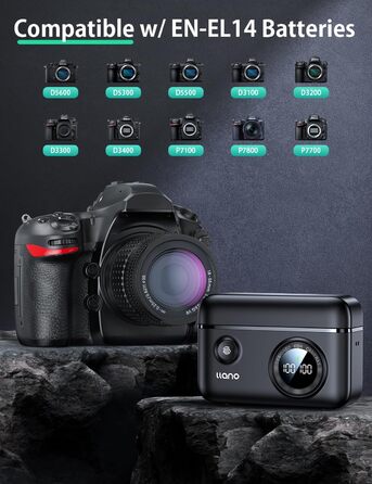 Зарядний пристрій EN-EL14 / EN-EL14a для Nikon (18W, 2 USB-C) з розумним дисплеєм, сумісний з Nikon D3200, D3500, D3100, D3300, D3400, D5600, D5100, D5200, D5300, D5500, DF, Coolpix P7000, P7100, P7700, P7800