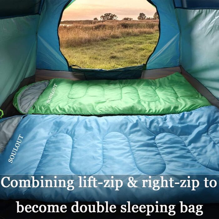 SOULOUT 3-4 Season Sleeping Bag - Waterproof Lightweight Sleeping Bag for Camping, Travel & Outdoor Activities - Ideal for Adults & Kids - 220 x 83 cm (Sky Blue / Left Zip)