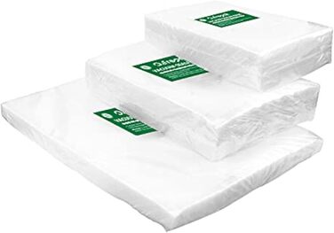 Вакуумні пакети O2frepak для зберігання продуктів, набір 150 шт. (50×15x25 см, 50×20x30 см, 50×28x40 см), BPA-Free, підходять для вакууматорів і термізування Sous Vide
