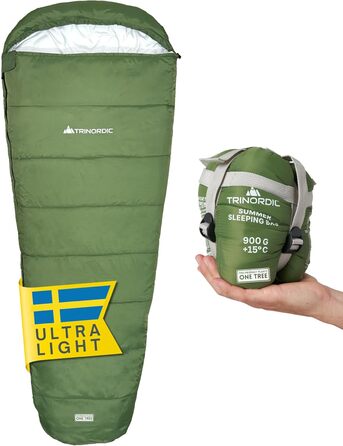 Легкий літній спальний мішок XL – 900г, компактний, з антизастрягаючим блискавкою – мумієподібний спальник для дорослих, для кемпінгу, трекінгу та байкпакінгу
