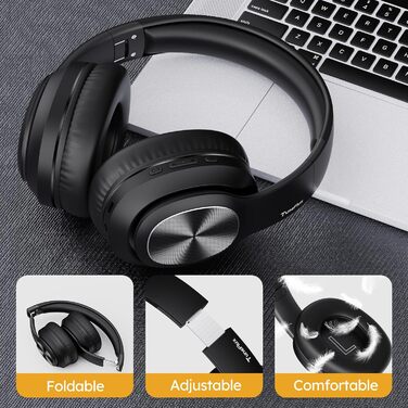 Bluetooth навушники TuneFlux Over Ear: 80 годин роботи, 3 режими EQ, HiFi Stereo, мікрофон, чорний