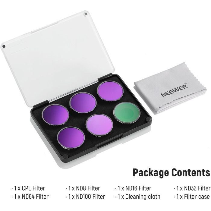 Набір фільтрів NEEWER CPL та ND для DJI Osmo Action 4/5 Pro (4 шт.): CPL, ND8, ND16, ND32. Фільтри для екшн-камери з багатошаровим покриттям.