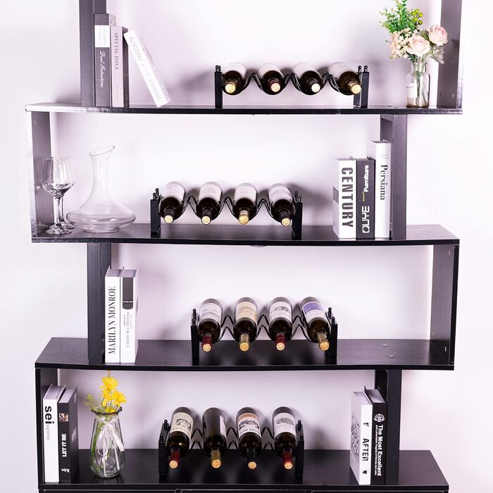 4-Tier Stackable Wine Rack, 3-in-1 Bottle Rack for 16 Bottles, Can Be Used Separately or Stacked Metal Wine Bottle Rack, Freestanding Wine Storage Rack for Cabinet Pantry (Black)