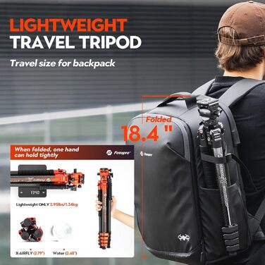 Штатив для відеокамери Fotopro X-Airfly з рідкосною головкою, кульковою головкою для панорами, з вуглецевого волокна, 1,3 кг, розширюється, компактний, для DSLR, 15 кг, сірий