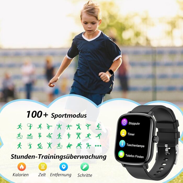 Смарт-годинник KALINCO для дітей та чоловіків, 1.69” з моніторингом серцевого ритму, сну, крокоміра та сповіщеннями про дзвінки/повідомлення. Чорний
