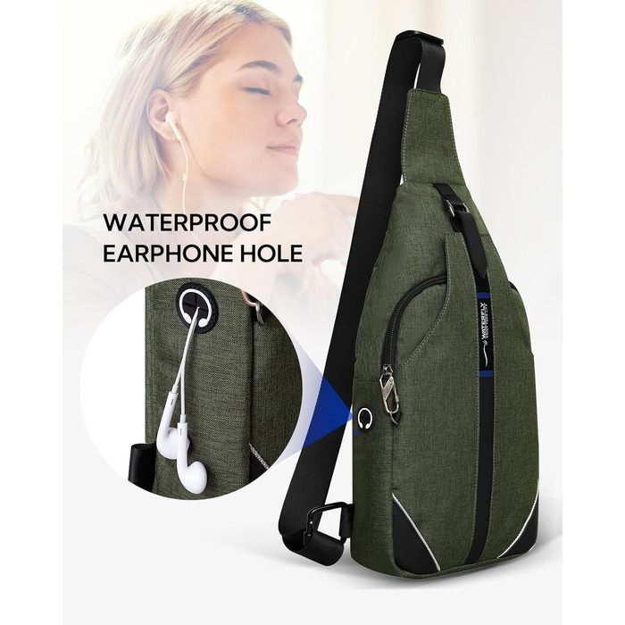 Сумка через плече WATERFLY антикрадіжна, для жінок та чоловіків, сумка-слінг, сумка-переноска, мультисумка, рюкзак на день (M, темно-зелена)