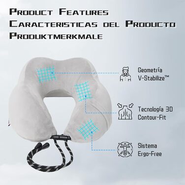 Подушка для шиї у подорожах: автомобільна, для літака, з піною з пам'яті та м'яким велюровим чохлом. Подушка-вишенка для дорослих, для подорожей, кемпінгу, офісу та дому (Сірий, бавовна)