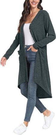 Жакет GRECEREE для жінок з ґудзиками та V-подібним вирізом, легкий кардиган (XXL, темно-зелений)