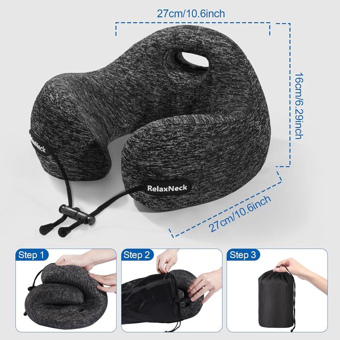 Подушка для шиї у вигляді U, Memory Foam, для подорожей, дорослі, ергономічна, з чохлом, для автомобіля, офісу, поїздки, сірого кольору